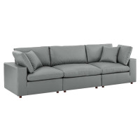 Modway EEI-4914-GRY Commix Down Filled Overstuffed Vegan Leather 3-Seater Sofa Gray