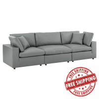 Modway EEI-4914-GRY Commix Down Filled Overstuffed Vegan Leather 3-Seater Sofa Gray