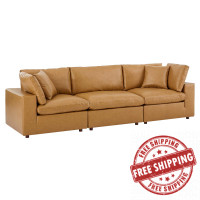 Modway EEI-4914-TAN Commix Down Filled Overstuffed Vegan Leather 3-Seater Sofa Tan