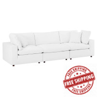 Modway EEI-4914-WHI Commix Down Filled Overstuffed Vegan Leather 3-Seater Sofa White