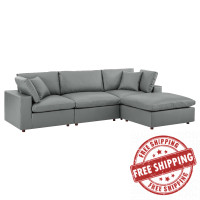 Modway EEI-4915-GRY Commix Down Filled Overstuffed Vegan Leather 4-Piece Sectional Sofa Gray
