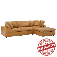 Modway EEI-4915-TAN Commix Down Filled Overstuffed Vegan Leather 4-Piece Sectional Sofa Tan