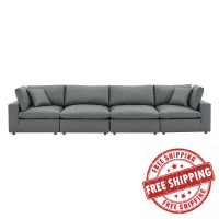 Modway EEI-4916-GRY Commix Down Filled Overstuffed Vegan Leather 4-Seater Sofa Gray