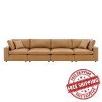 Modway EEI-4916-TAN Commix Down Filled Overstuffed Vegan Leather 4-Seater Sofa Tan