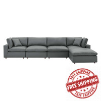 Modway EEI-4917-GRY Commix Down Filled Overstuffed Vegan Leather 5-Piece Sectional Sofa Gray