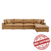 Modway EEI-4917-TAN Commix Down Filled Overstuffed Vegan Leather 5-Piece Sectional Sofa Tan