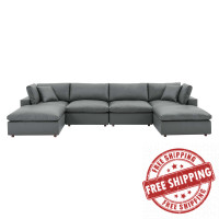 Modway EEI-4918-GRY Commix Down Filled Overstuffed Vegan Leather 6-Piece Sectional Sofa Gray