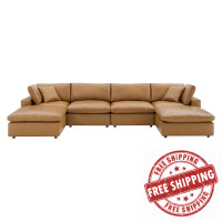 Modway EEI-4918-TAN Commix Down Filled Overstuffed Vegan Leather 6-Piece Sectional Sofa Tan
