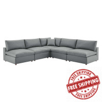 Modway EEI-4919-GRY Commix Down Filled Overstuffed Vegan Leather 5-Piece Sectional Sofa Gray