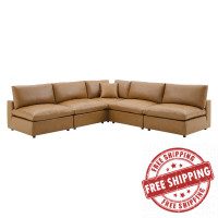 Modway EEI-4919-TAN Commix Down Filled Overstuffed Vegan Leather 5-Piece Sectional Sofa Tan