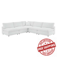 Modway EEI-4919-WHI Commix Down Filled Overstuffed Vegan Leather 5-Piece Sectional Sofa White