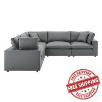 Modway EEI-4920-GRY Commix Down Filled Overstuffed Vegan Leather 5-Piece Sectional Sofa Gray