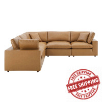 Modway EEI-4920-TAN Commix Down Filled Overstuffed Vegan Leather 5-Piece Sectional Sofa Tan