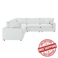 Modway EEI-4920-WHI Commix Down Filled Overstuffed Vegan Leather 5-Piece Sectional Sofa White