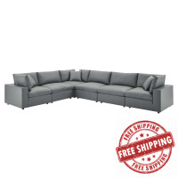 Modway EEI-4921-GRY Commix Down Filled Overstuffed Vegan Leather 6-Piece Sectional Sofa Gray
