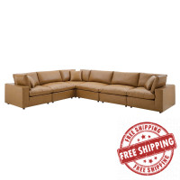 Modway EEI-4921-TAN Commix Down Filled Overstuffed Vegan Leather 6-Piece Sectional Sofa Tan