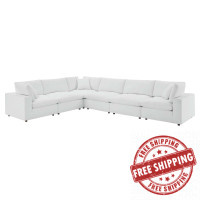Modway EEI-4921-WHI Commix Down Filled Overstuffed Vegan Leather 6-Piece Sectional Sofa White