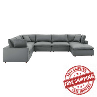 Modway EEI-4922-GRY Commix Down Filled Overstuffed Vegan Leather 7-Piece Sectional Sofa Gray