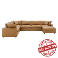 Modway EEI-4922-TAN Commix Down Filled Overstuffed Vegan Leather 7-Piece Sectional Sofa Tan