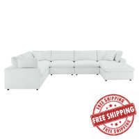 Modway EEI-4922-WHI Commix Down Filled Overstuffed Vegan Leather 7-Piece Sectional Sofa White