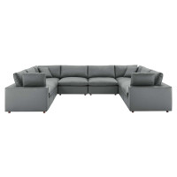 Modway EEI-4923-GRY Commix Down Filled Overstuffed Vegan Leather 8-Piece Sectional Sofa Gray