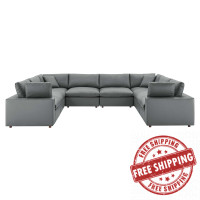 Modway EEI-4923-GRY Commix Down Filled Overstuffed Vegan Leather 8-Piece Sectional Sofa Gray