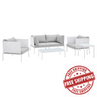 Modway EEI-4924-WHI-GRY-SET White Gray Harmony 5-Piece  Sunbrella® Outdoor Patio Aluminum Furniture Set