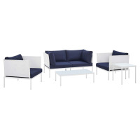 Modway EEI-4924-WHI-NAV-SET White Navy Harmony 5-Piece  Sunbrella® Outdoor Patio Aluminum Furniture Set