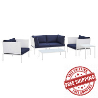 Modway EEI-4924-WHI-NAV-SET White Navy Harmony 5-Piece  Sunbrella® Outdoor Patio Aluminum Furniture Set