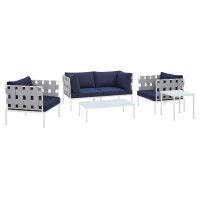Modway EEI-4925-GRY-NAV-SET Gray Navy Harmony 5-Piece  Sunbrella® Outdoor Patio Aluminum Furniture Set