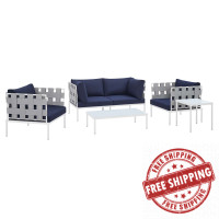 Modway EEI-4925-GRY-NAV-SET Gray Navy Harmony 5-Piece  Sunbrella® Outdoor Patio Aluminum Furniture Set