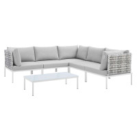 Modway EEI-4926-TAU-GRY-SET Taupe Gray Harmony 6-Piece  Sunbrella® Basket Weave Outdoor Patio Aluminum Sectional Sofa Set