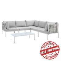 Modway EEI-4926-TAU-GRY-SET Taupe Gray Harmony 6-Piece  Sunbrella® Basket Weave Outdoor Patio Aluminum Sectional Sofa Set