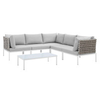 Modway EEI-4927-TAN-GRY-SET Tan Gray Harmony 6-Piece  Sunbrella® Basket Weave Outdoor Patio Aluminum Sectional Sofa Set