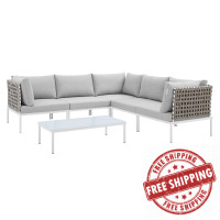 Modway EEI-4927-TAN-GRY-SET Tan Gray Harmony 6-Piece  Sunbrella® Basket Weave Outdoor Patio Aluminum Sectional Sofa Set