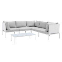 Modway EEI-4928-WHI-GRY-SET White Gray Harmony 6-Piece  Sunbrella® Outdoor Patio Aluminum Sectional Sofa Set