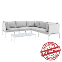 Modway EEI-4928-WHI-GRY-SET White Gray Harmony 6-Piece  Sunbrella® Outdoor Patio Aluminum Sectional Sofa Set