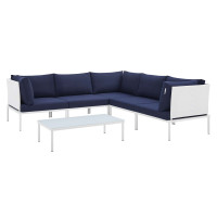 Modway EEI-4928-WHI-NAV-SET White Navy Harmony 6-Piece  Sunbrella® Outdoor Patio Aluminum Sectional Sofa Set