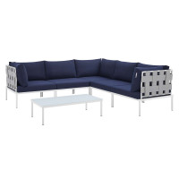 Modway EEI-4929-GRY-NAV-SET Gray Navy Harmony 6-Piece  Sunbrella® Outdoor Patio Aluminum Sectional Sofa Set