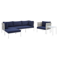 Modway EEI-4930-TAU-NAV-SET Taupe Navy Harmony 6-Piece  Sunbrella® Basket Weave Outdoor Patio Aluminum Seating Set