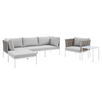 Modway EEI-4931-TAN-GRY-SET Tan Gray Harmony 6-Piece  Sunbrella® Basket Weave Outdoor Patio Aluminum Seating Set