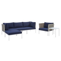 Modway EEI-4931-TAN-NAV-SET Tan Navy Harmony 6-Piece  Sunbrella® Basket Weave Outdoor Patio Aluminum Seating Set