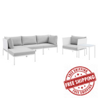 Modway EEI-4932-WHI-GRY-SET White Gray Harmony 6-Piece  Sunbrella® Outdoor Patio Aluminum Seating Set
