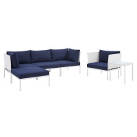Modway EEI-4932-WHI-NAV-SET White Navy Harmony 6-Piece  Sunbrella® Outdoor Patio Aluminum Seating Set