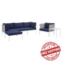 Modway EEI-4933-GRY-NAV-SET Gray Navy Harmony 6-Piece  Sunbrella® Outdoor Patio Aluminum Seating Set