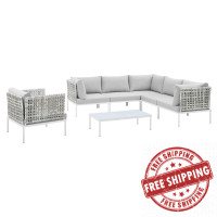 Modway EEI-4934-TAU-GRY-SET Taupe Gray Harmony 7-Piece  Sunbrella® Basket Weave Outdoor Patio Aluminum Sectional Sofa Set