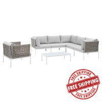 Modway EEI-4935-TAN-GRY-SET Tan Gray Harmony 7-Piece  Sunbrella® Basket Weave Outdoor Patio Aluminum Sectional Sofa Set