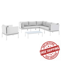 Modway EEI-4936-WHI-GRY-SET White Gray Harmony 7-Piece  Sunbrella® Outdoor Patio Aluminum Sectional Sofa Set