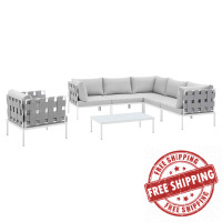 Modway EEI-4937-GRY-GRY-SET Gray Gray Harmony 7-Piece  Sunbrella® Outdoor Patio Aluminum Sectional Sofa Set