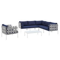 Modway EEI-4937-GRY-NAV-SET Gray Navy Harmony 7-Piece  Sunbrella® Outdoor Patio Aluminum Sectional Sofa Set